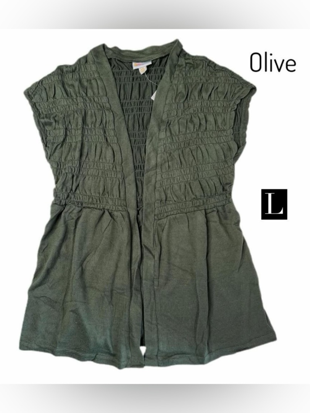 LuLaRoe Olive Green Smocked Open Cardigan